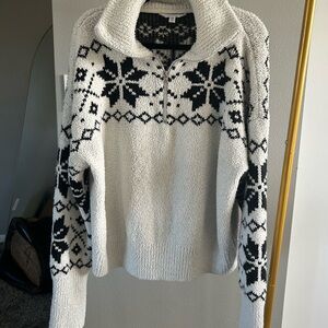 Time and Tru Black and Cream Cowl Neck Sweater